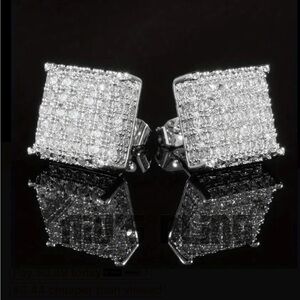 Men's Silver Square Stud Earrings